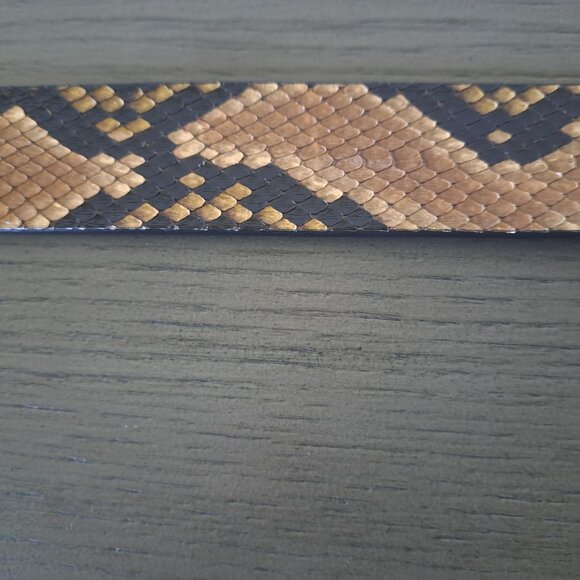 Gianfranco Ferre Italy Snakeskin Belt Unique Gold Metal Geometric Buckle VTG 90s main image 4